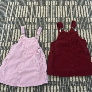 Pair of corduroy overall dresses
